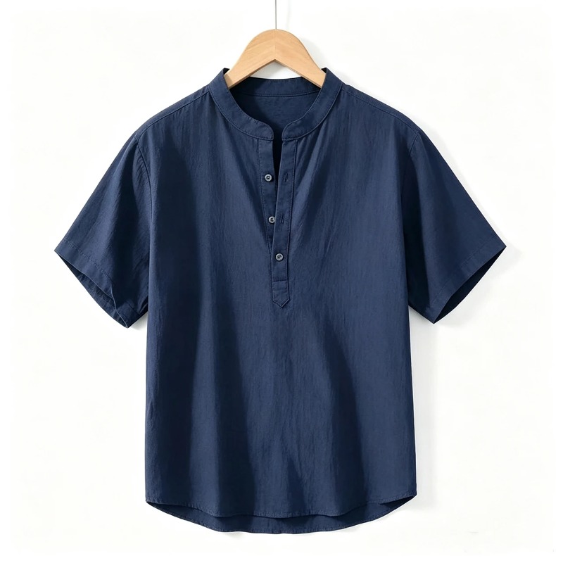 Linen Shirt Breathable - 夏メンズ半袖シャツ無地スタンドカラーオーバーサイズTシャツ通気性ルーズユースベーシックコットンシャツ男性用