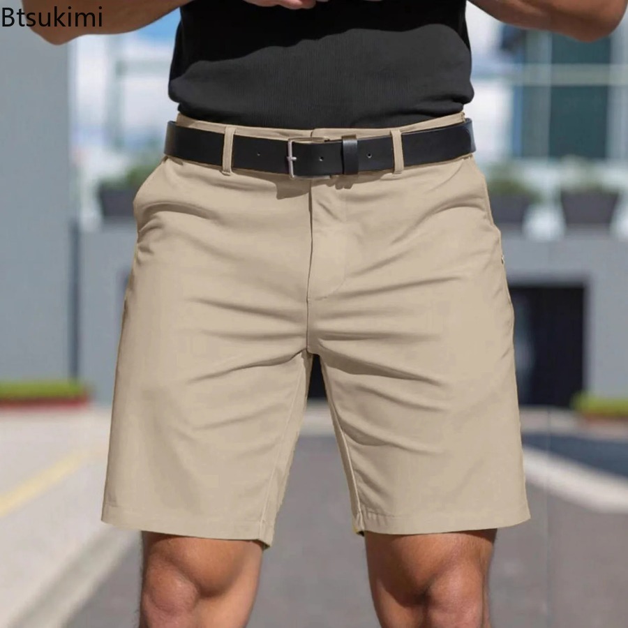 Shorts Chino Slim - 夏の新作メンズ無地スリムチノショーツ、ビジネス、ゴルフ、スポーツ、5インチ丈ショーツ、男性用オフィス、デイリー、トレンディ、カジュアル、フォーマル、ワークショーツ
