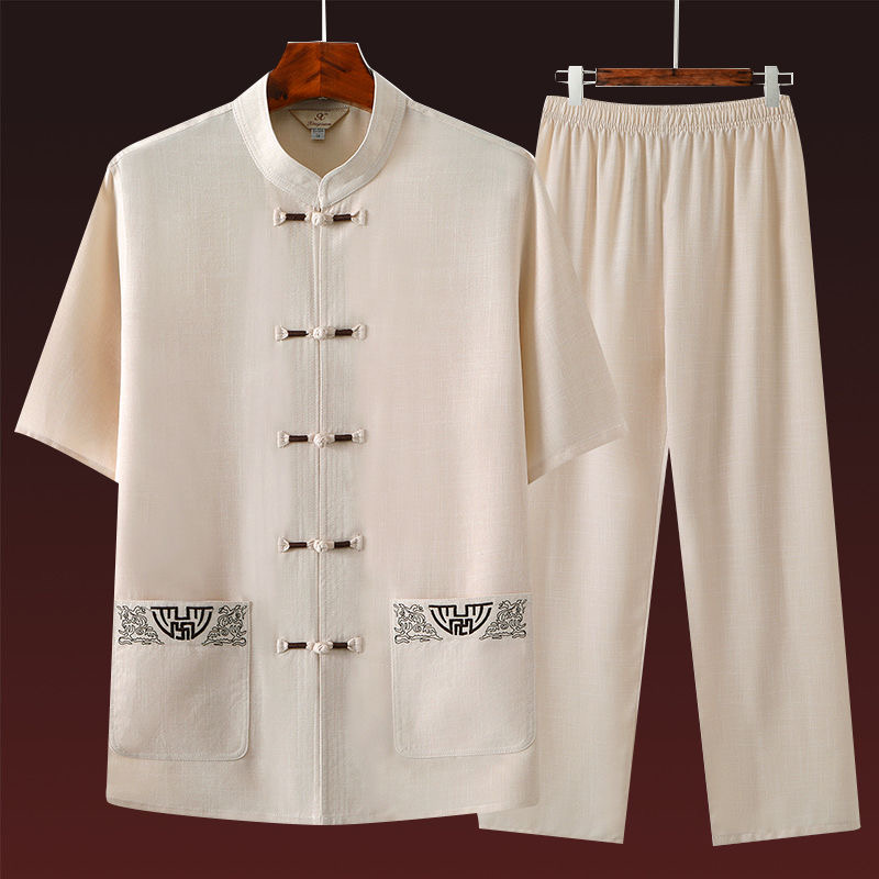 Short Linen Drawstring - メンズ半袖コットンリネンスーツ,快適で通気性のある服,カジュアル,リラックス,2ピースセット,夏,新しいファッション,単色,2024