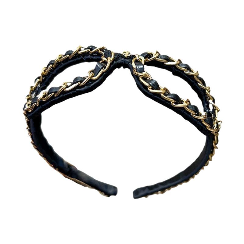 Sunglass Retainer Cord - 女性用エレガントなパーティーデイリーヘアアクセサリーヴィンテージチェーンレザーヘッドバンド中空サングラス形状ヘアフープ