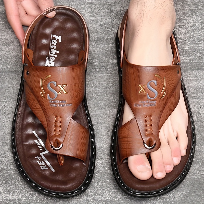 Flip Flop Leather Men - メンズレザービーチサンダル 新作夏カジュアルビーチシューズ 通気性軽量 2WAY履きスリッパ アウトドアウォーキング用