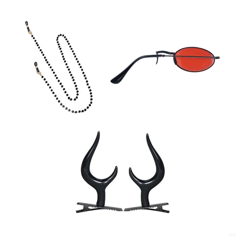 Sunglass Retainer Cord - チェーンデビルホーンを備えたDxaeモノクラーメガネハロウィーンコスプレ用のモノクルサングラスアラストソールコスチュームアクセサリー