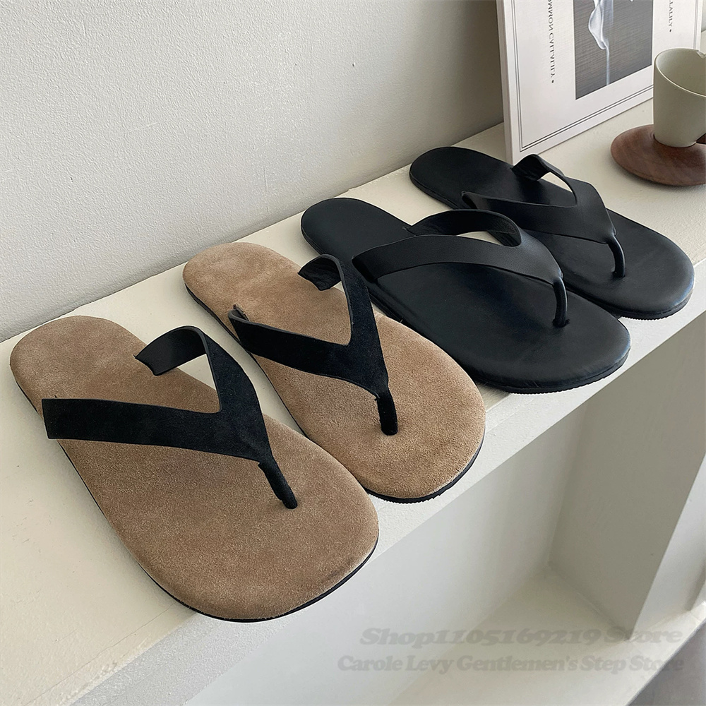 Flip Flop Leather Men - ヴィンテージスタイル カウスエード クリップオン フリップフロップ メンズ 夏用