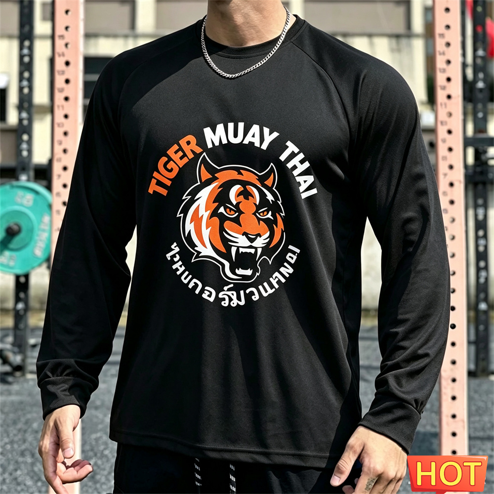 Tee Graphic Print - ムエタイ メンズ 長袖Tシャツ 秋用 メンズ コットンTシャツ
