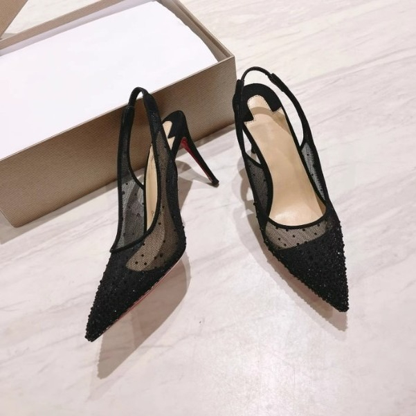 メッシュラインストーン付きリアオープンスティレットヒールレデ - Casual Sandal Leather のレビューと価格