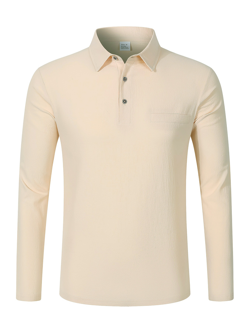 メンズリネン混紡長袖ポロシャツ、胸パッチ付き、通気性のあるラ - Linen Shirt Breathable のレビューと価格