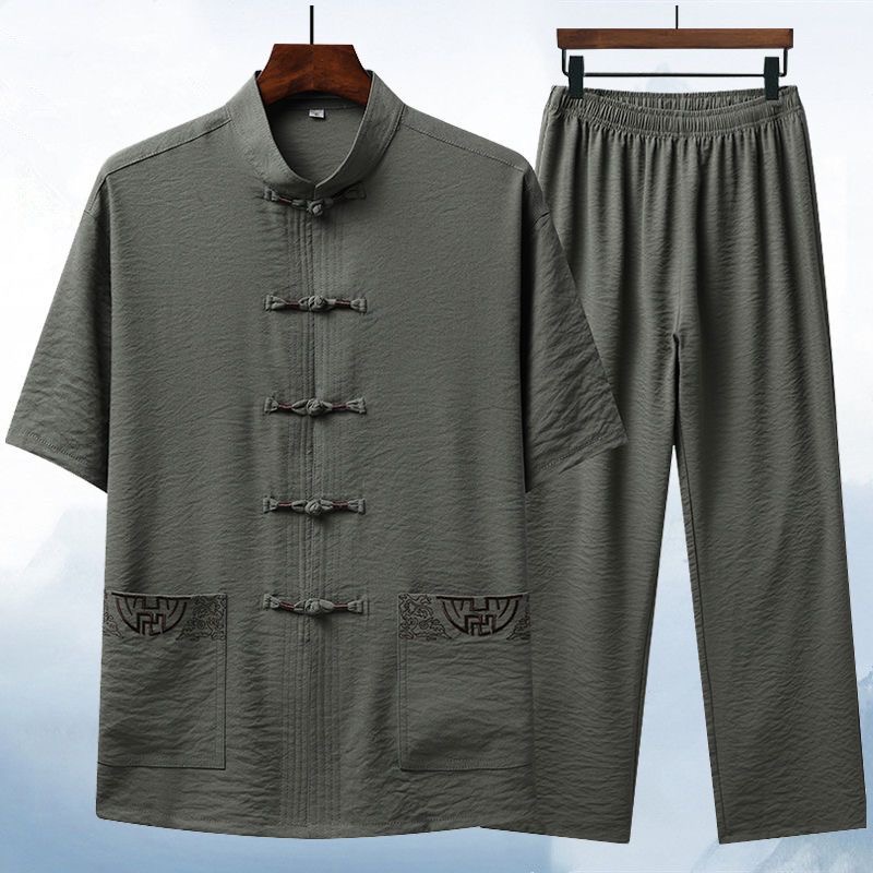 メンズ半袖コットンリネンスーツ,快適で通気性のある服,カジュ - Short Linen Drawstring のレビューと価格