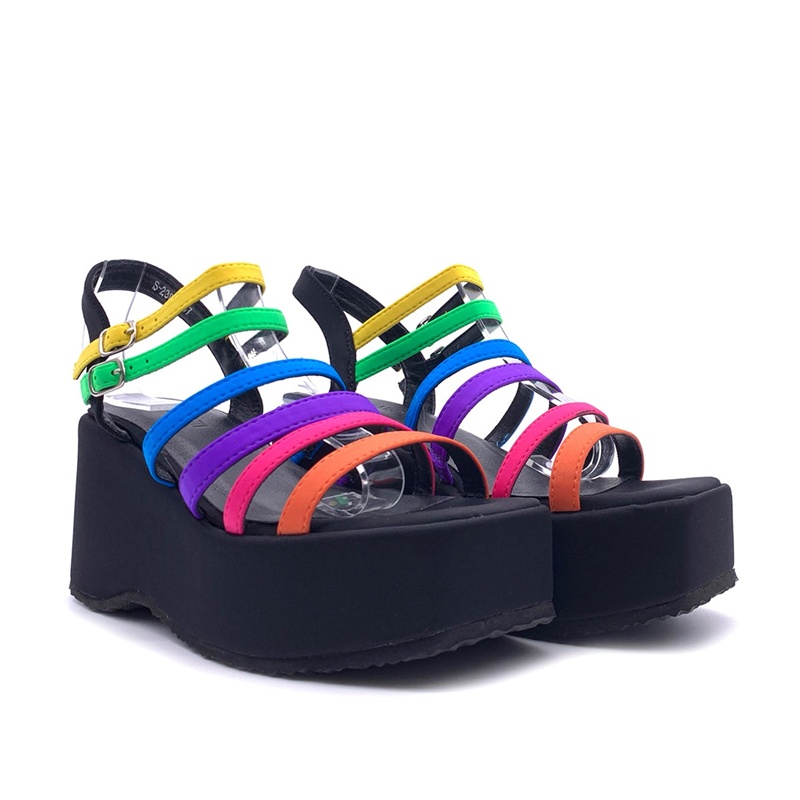 ナローバンド ミックスカラー サンダル セクシー スクエアト - Casual Sandal Leather のレビューと価格