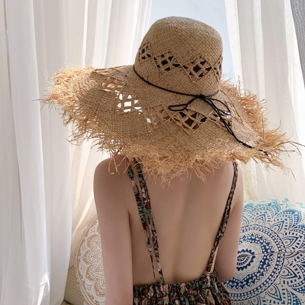 新しい大きなつば広麦わら帽子わら UV 保護太陽の帽子通気性 - Bucket Hat Straw のレビューと価格