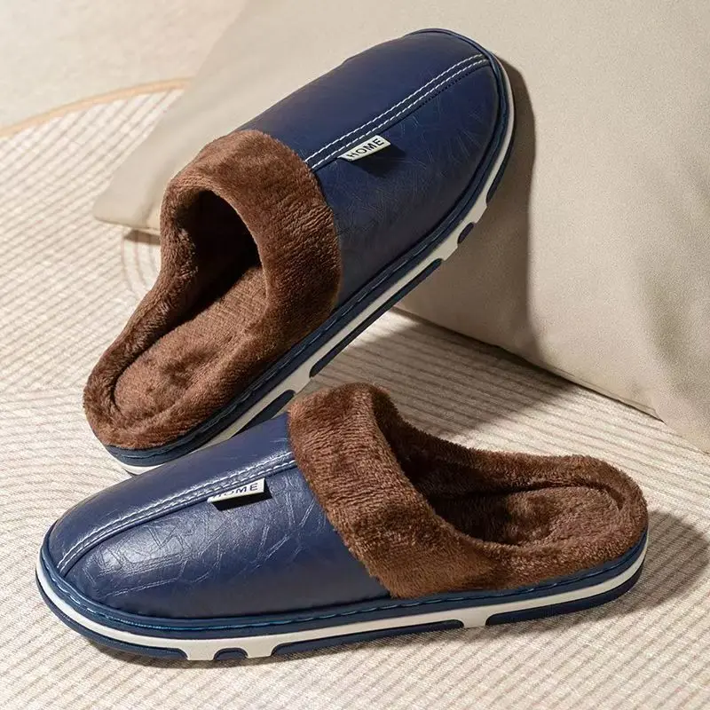 メンズビッグサイズ冬用スリッパ室内PUレザー家庭用防水ふわふ - Flip Flop Leather Men のレビューと価格