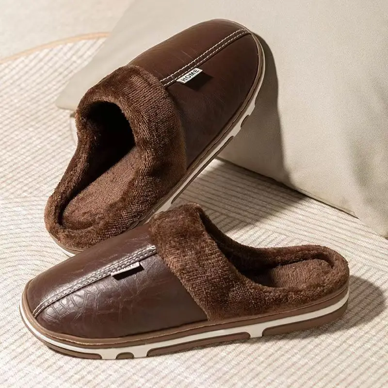 メンズビッグサイズ冬用スリッパ室内PUレザー家庭用防水ふわふ - Flip Flop Leather Men のレビューと価格