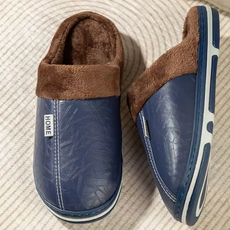 メンズビッグサイズ冬用スリッパ室内PUレザー家庭用防水ふわふ - Flip Flop Leather Men のレビューと価格