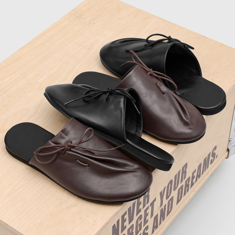 新しくておしゃれで快適なメンズハーフスリッパ、斜めストラップ - Flip Flop Leather Men のレビューと価格