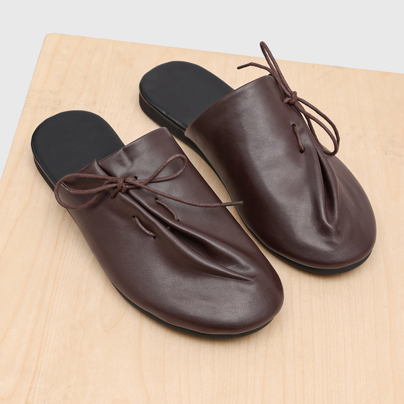新しくておしゃれで快適なメンズハーフスリッパ、斜めストラップ - Flip Flop Leather Men のレビューと価格