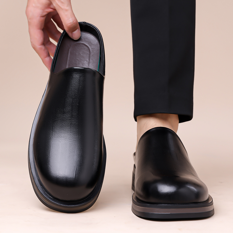 メンズスリッポンハーフスリッパ、厚底光沢カジュアルレザーシュ - Flip Flop Leather Men のレビューと価格