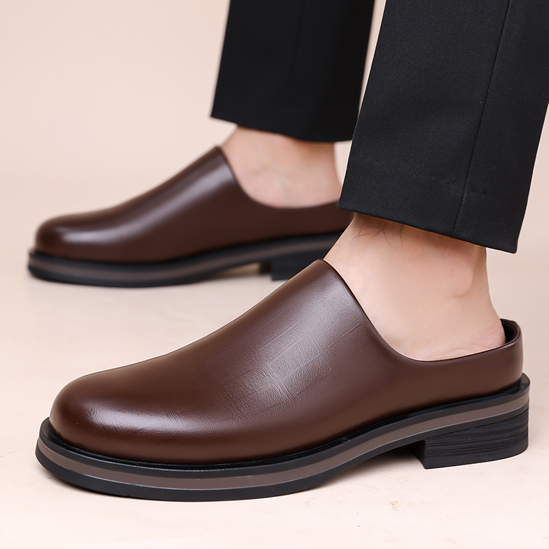 メンズスリッポンハーフスリッパ、厚底光沢カジュアルレザーシュ - Flip Flop Leather Men のレビューと価格
