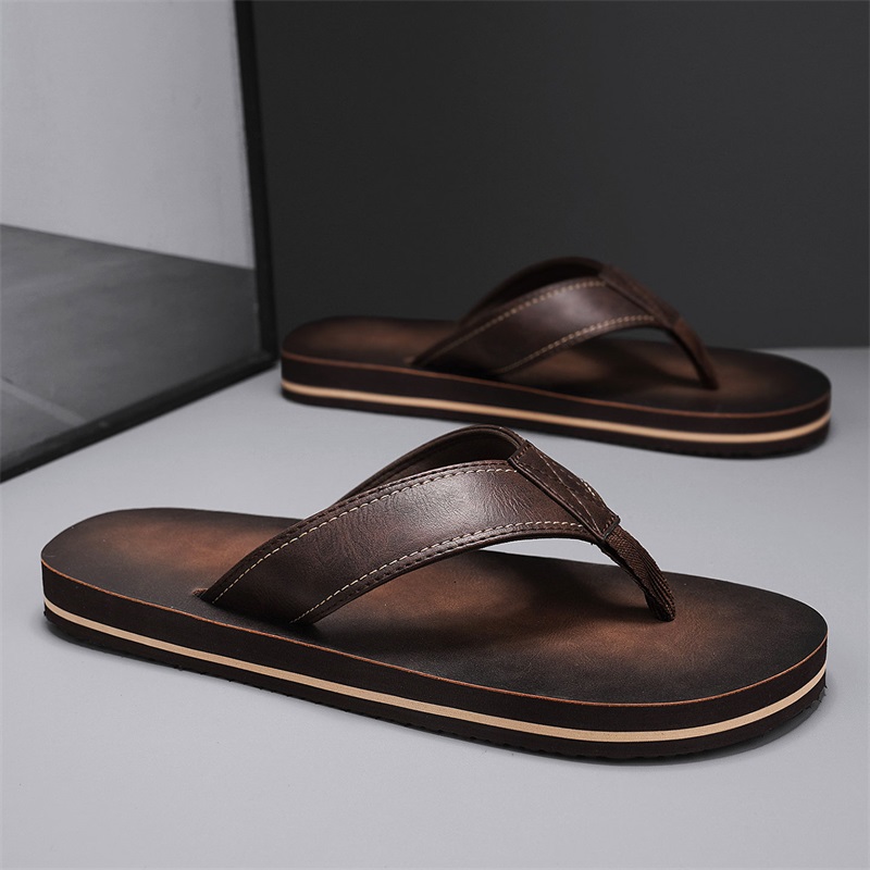 メンズヴィンテージウォッシュドフェイクレザービーチサンダル、 - Flip Flop Leather Men のレビューと価格