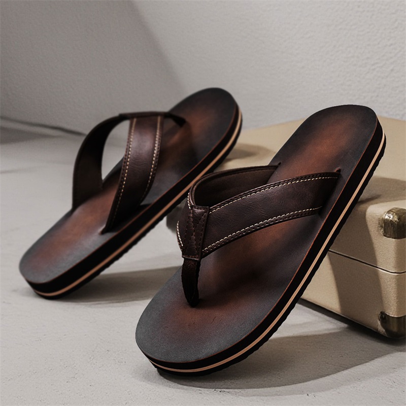 メンズヴィンテージウォッシュドフェイクレザービーチサンダル、 - Flip Flop Leather Men のレビューと価格