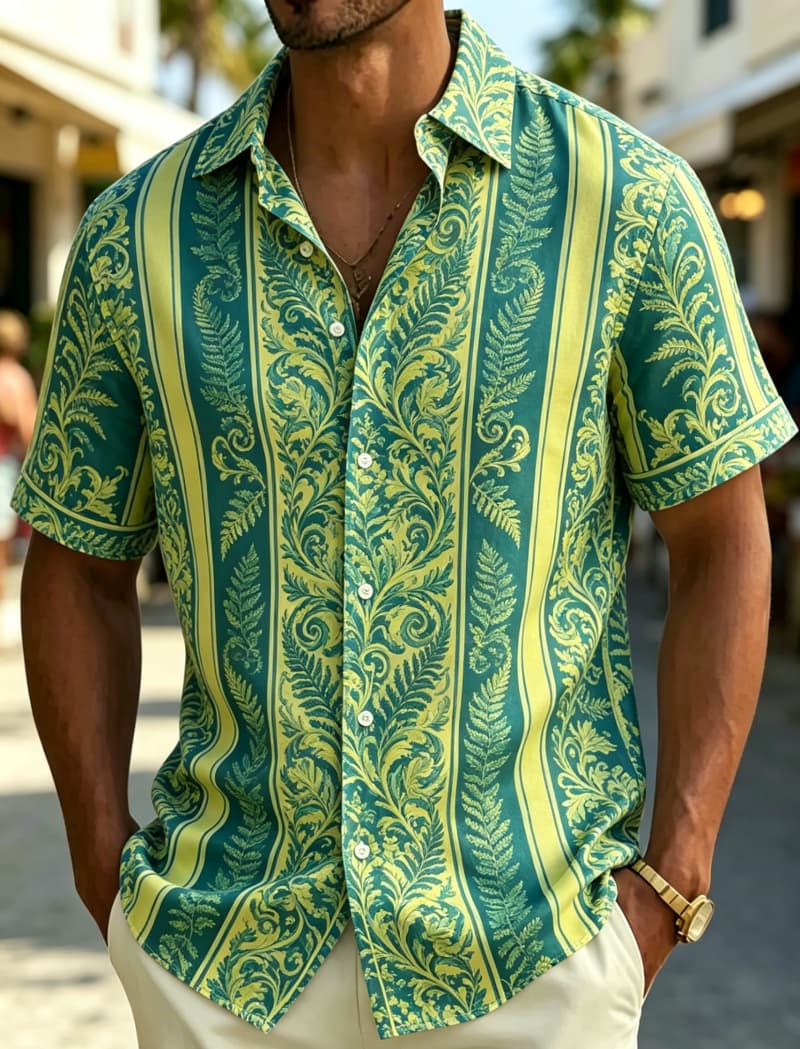 メンズ半袖シャツ ラペル付き ヴィンテージ バロック調 花柄 - Resort Shirt Floral のレビューと価格