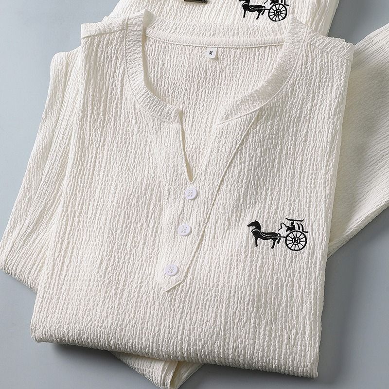 新作夏ファッション トレンド リネン半袖Tシャツセット メン - Short Linen Drawstring のレビューと価格