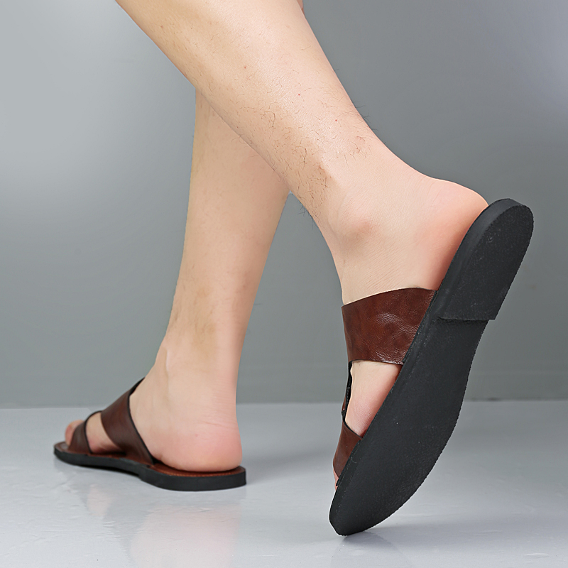 手作り革スリッパ男性ビーチ夏ウォーキングシューズスリップオン - Flip Flop Leather Men のレビューと価格