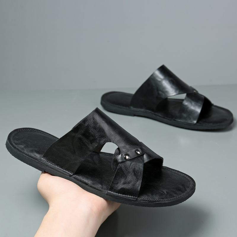 手作り革スリッパ男性ビーチ夏ウォーキングシューズスリップオン - Flip Flop Leather Men のレビューと価格