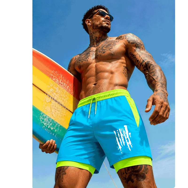 メンズ2in1ダブルレイヤー水着速乾サーフボードショーツ伸縮 - Trunks Board Surf のレビューと価格