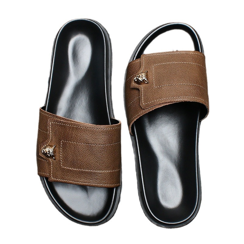 2025年新作 本革スリッパ メタル装飾 滑り止め ビーチサ - Flip Flop Leather Men のレビューと価格
