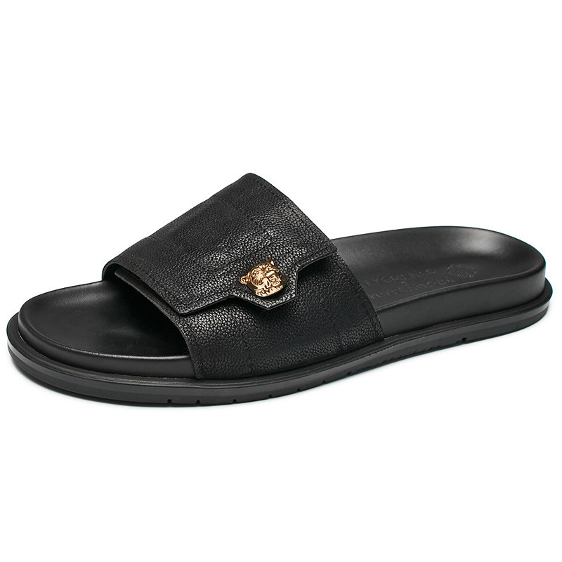2025年新作 本革スリッパ メタル装飾 滑り止め ビーチサ - Flip Flop Leather Men のレビューと価格