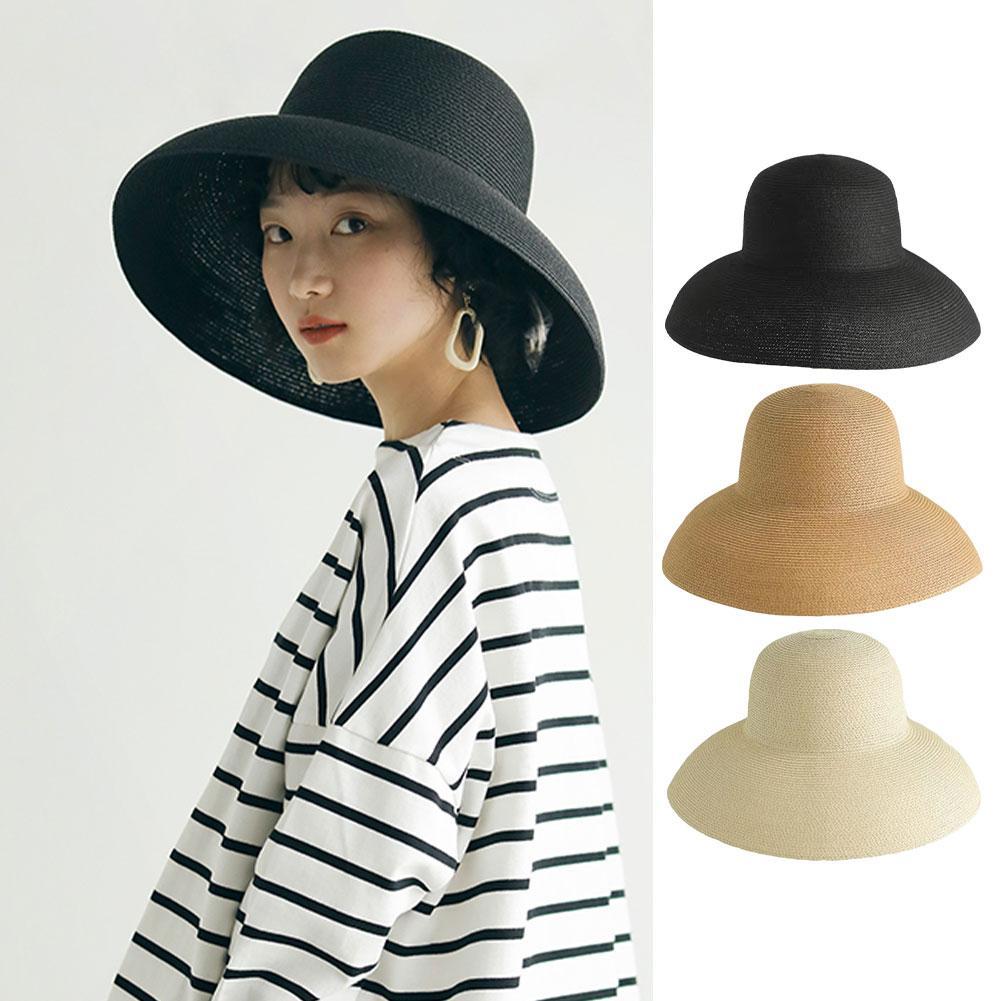 ヘップバーンスタイルの広いつばの女性用麦わら帽子、ビーチで折 - Bucket Hat Straw のレビューと価格